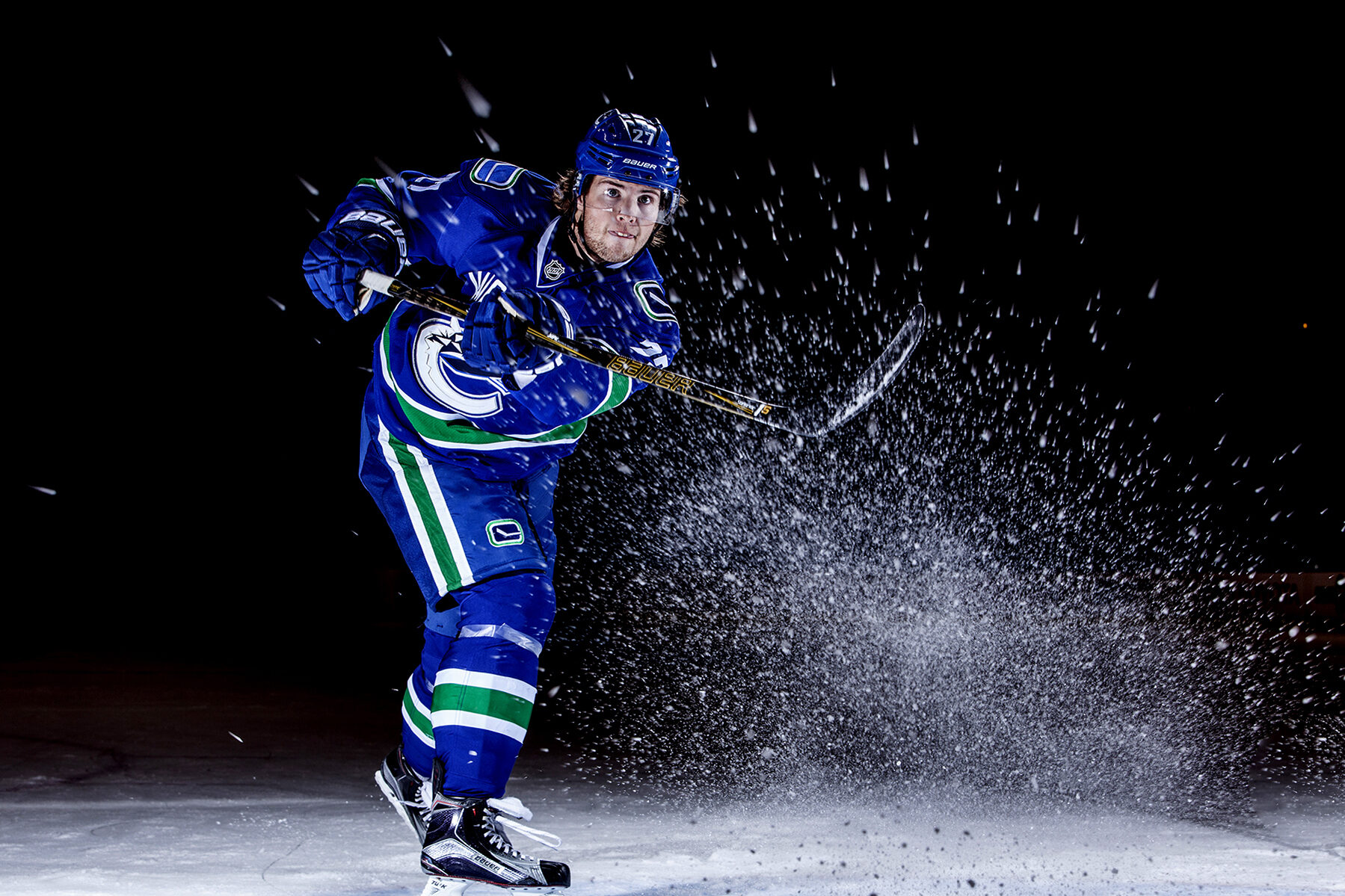 Canucks player, ice spray