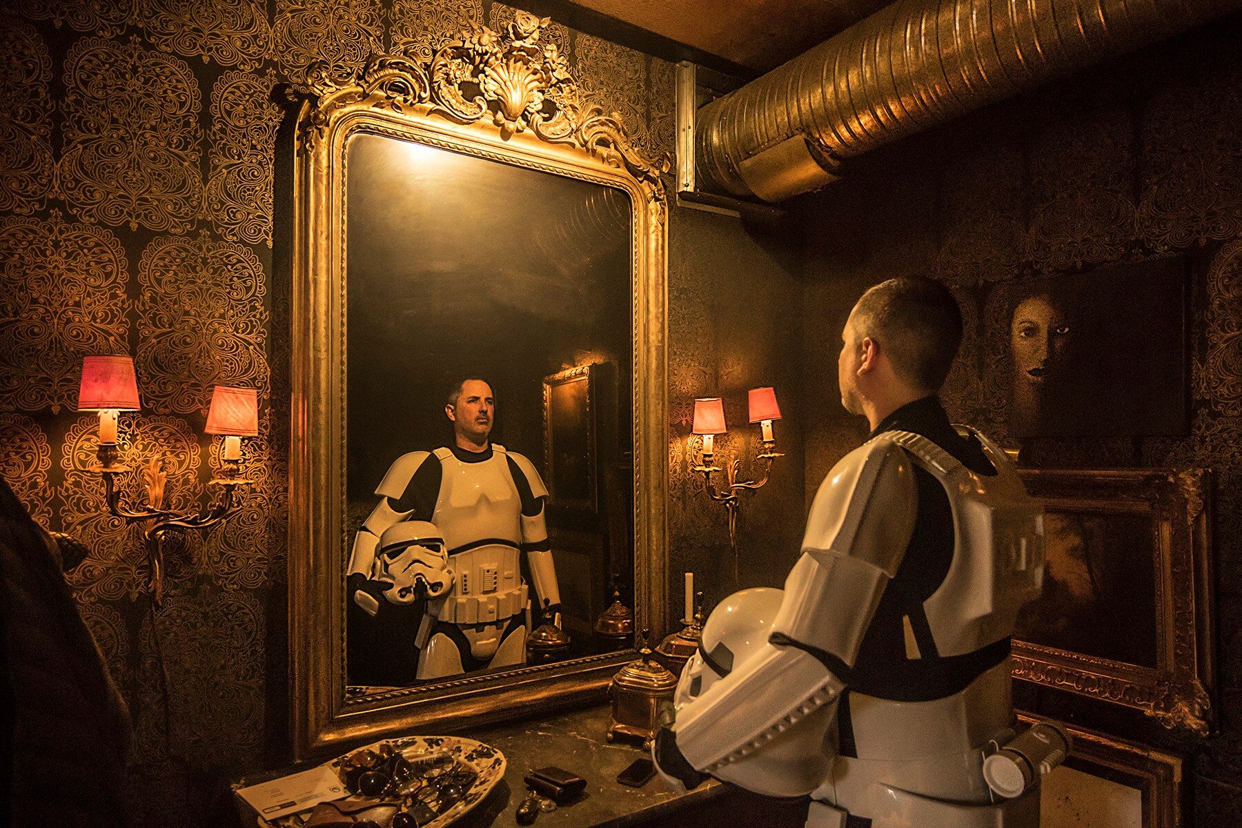 Stormtrooper reflection in gilded mirror