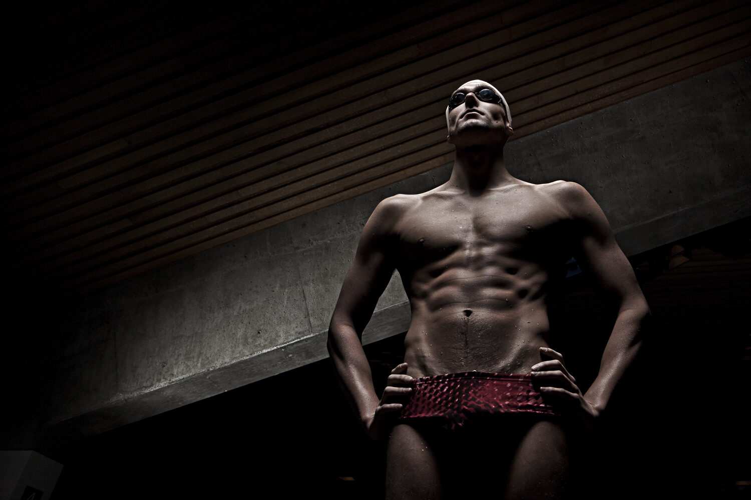 Swimmer at starting blocks