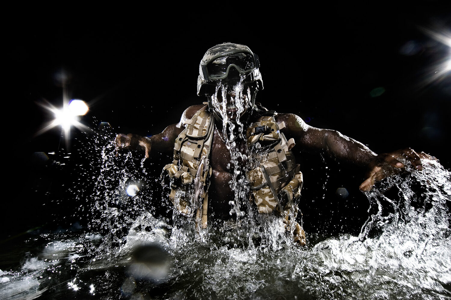 Tactical operator emerging from water